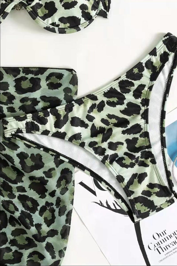 3Pcs Leopard Color Block Two Piece Swimwear