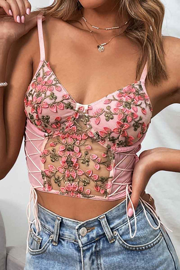 Embroidered Flowers Sexy Top