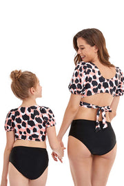 Puff Sleeves Floral Print Parent-child Two Pieces Swimsuit