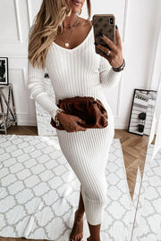 V Neck Casual Long Sweater Dress（3 Colors）