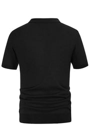 Men's Black Striped Knit Polo Shirt