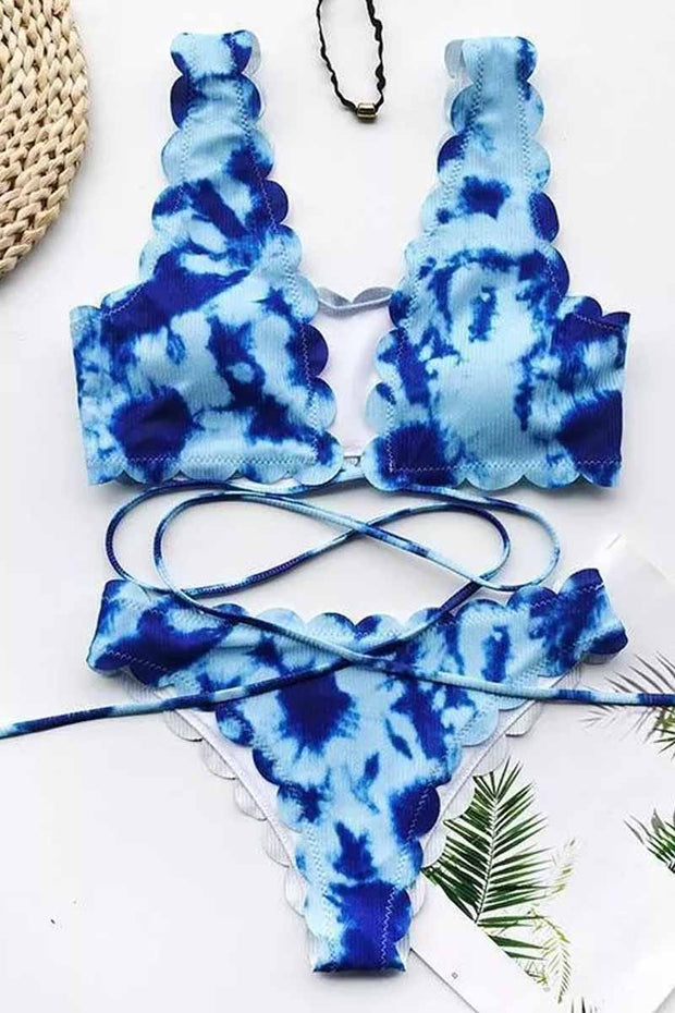 Tie Dye Flower Print Two Piece Swimsuit
