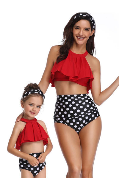 Ruffle Floral Dot Print Parent-child Two Pieces Swimsuit