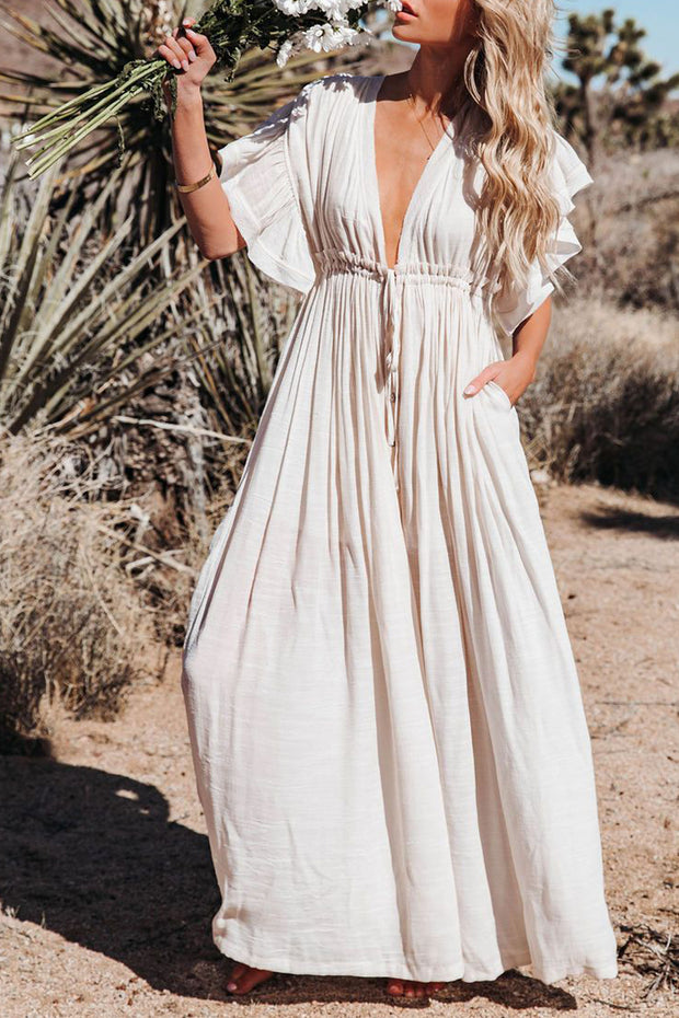 Bohemian Flowy Button-Up Open Front Maxi Cover Up
