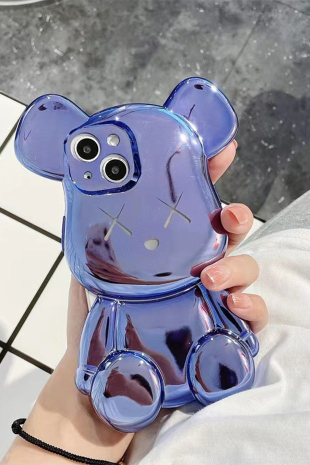 3D plating Bear Phone Case with Chain and Pendant  For iPhone14/13/12/11(Pro,Pro Max)