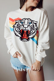 Striped Tiger Print White Sweatshirt