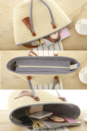 Trendy Leather Straps Woven Straw Beach Shoulder Bag