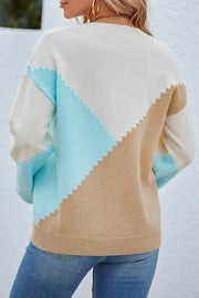O Neck Patchwork Loose Sweater