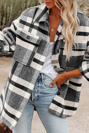 Lapel Plaid Short Woolen Coat