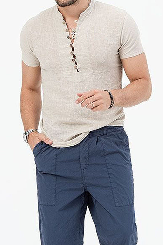 Men Button-Down Pullover Linen Shirt