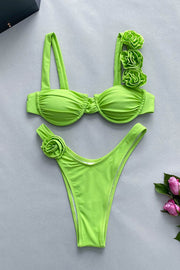 Three-dimensional flower split solid color women's swimsuit