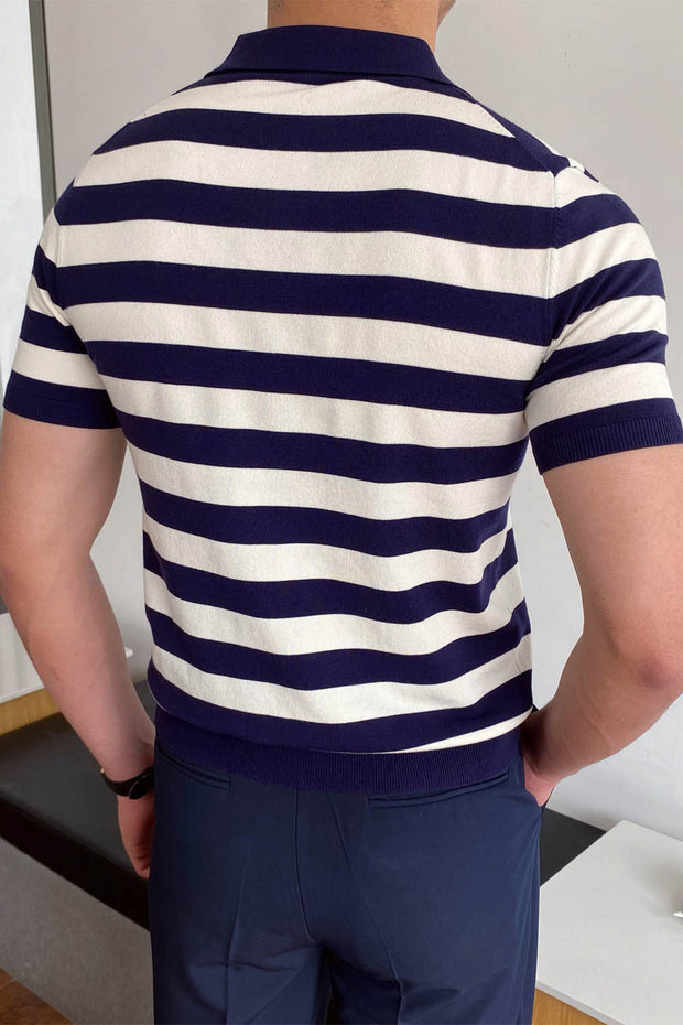 Men's Striped Lapel Short Sleeve Jersey
