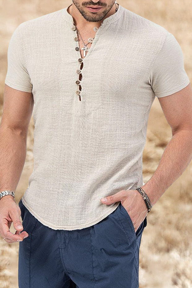 Men Button-Down Pullover Linen Shirt