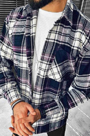 Men's Colour Block Plaid Long Sleeve Lapel Cardigan Check Print Shirt