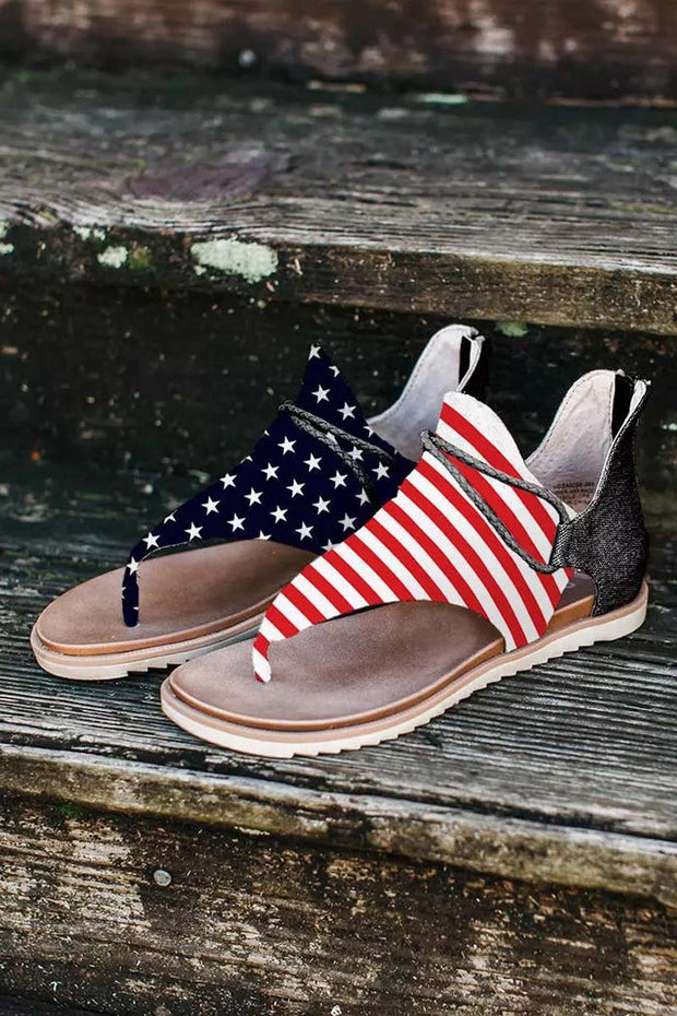 American Flag Star Striped Flat Sandals