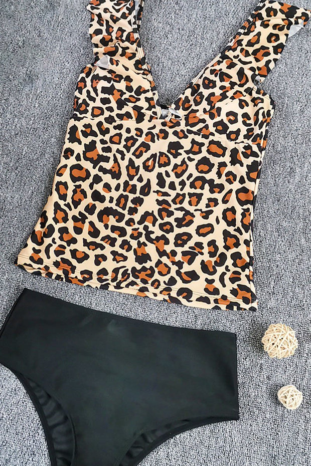 Leopard Print Brown Two pieces Swimsuit