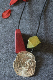Irregular Wood Block Imitation Silver Pendant Vintage Long Necklace Sweater Chain