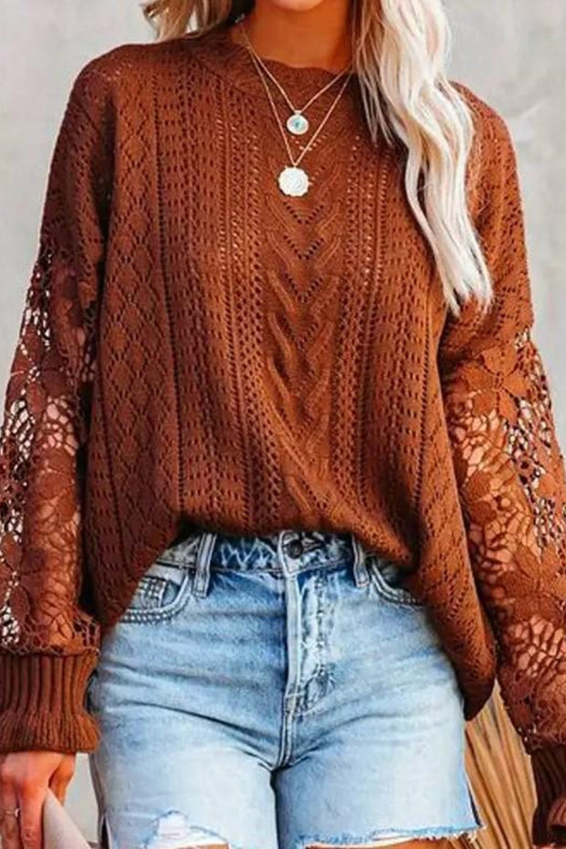 Flower Crochet Cable Knit Loose Sweater